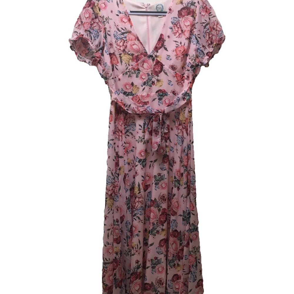 Blue Rain Floral Maxi Dress Pink with Flowers